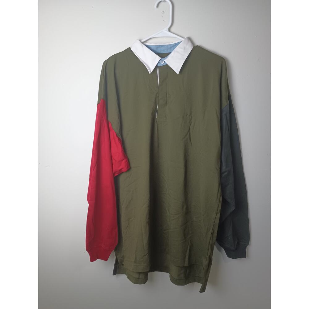 Vintage Static International Men's Color Block Polo Shirt Long sleeve NWT XL 90s